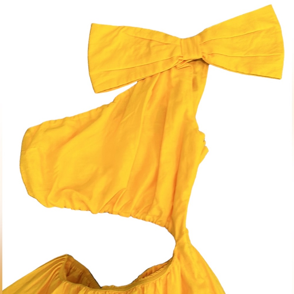 Black Halo Atlas Yellow Banana One Shoulder Bow Cut Out Midi Dress Vacation XS - Picture 3 of 11